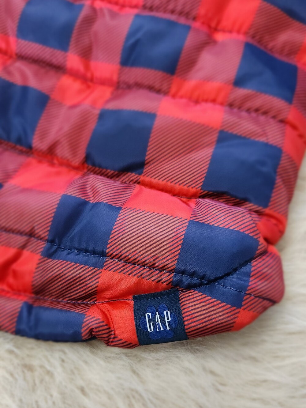 GAP Dogs Red and Navy Plaid Puffer Pajama Jacket